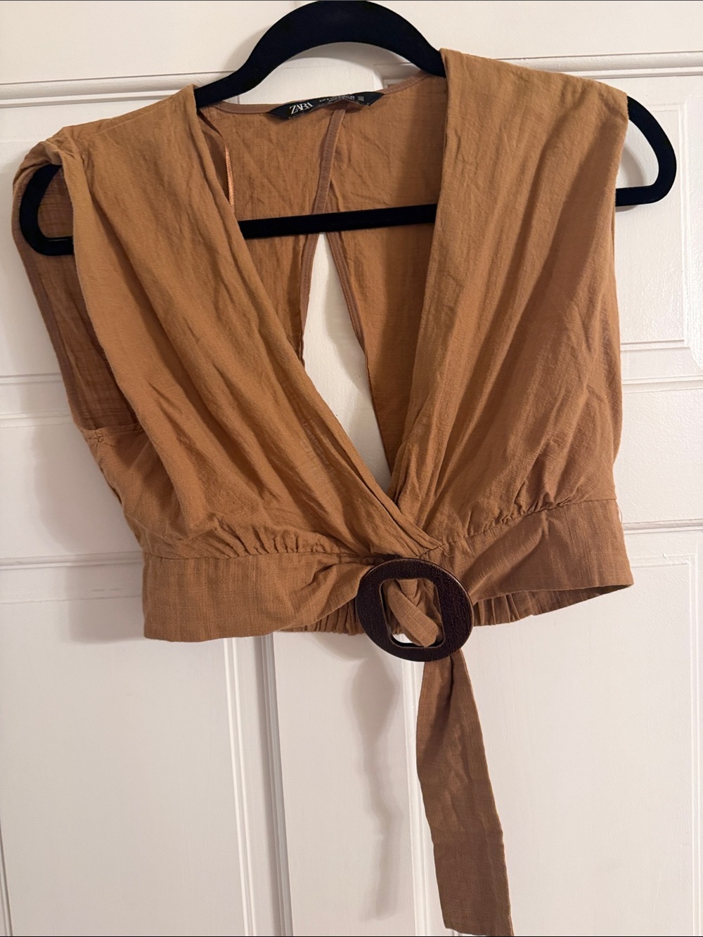 Zara Tan Wrap Crop Top with Brown Ring